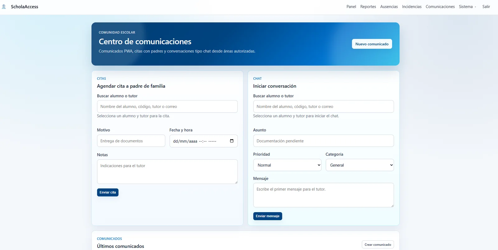 Centro de comunicaciones ScholaAccess